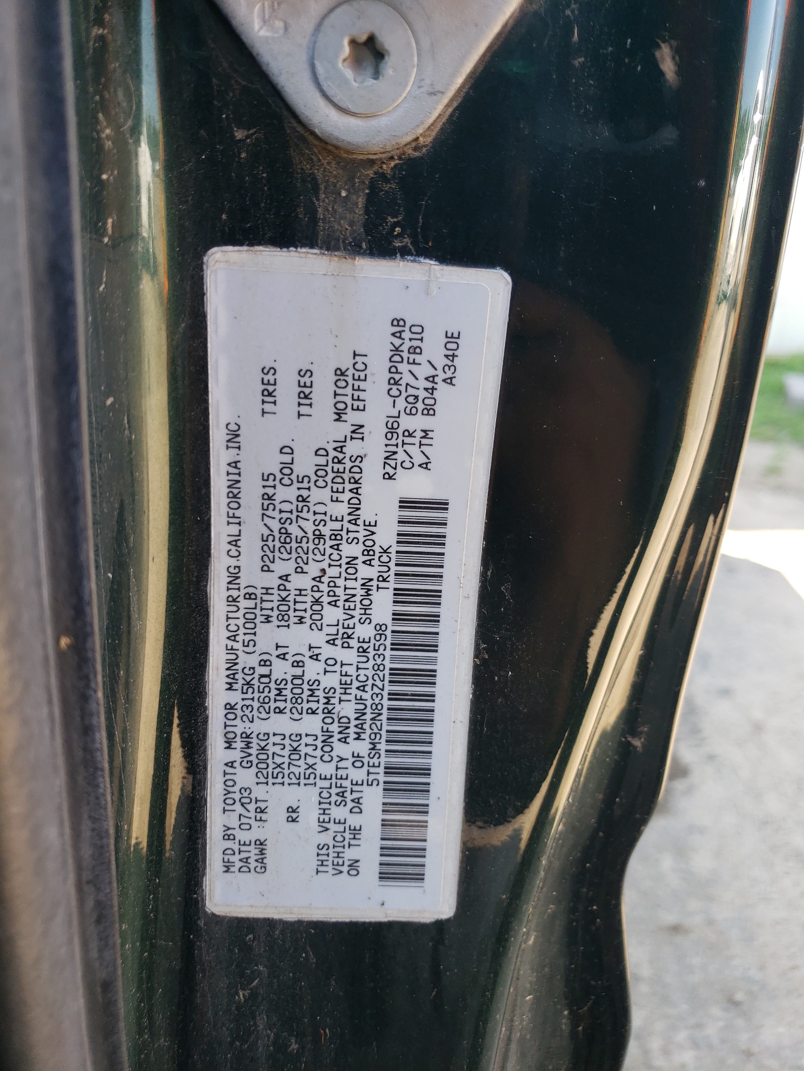 5TESM92N83Z283598 2003 Toyota Tacoma Xtracab Prerunner