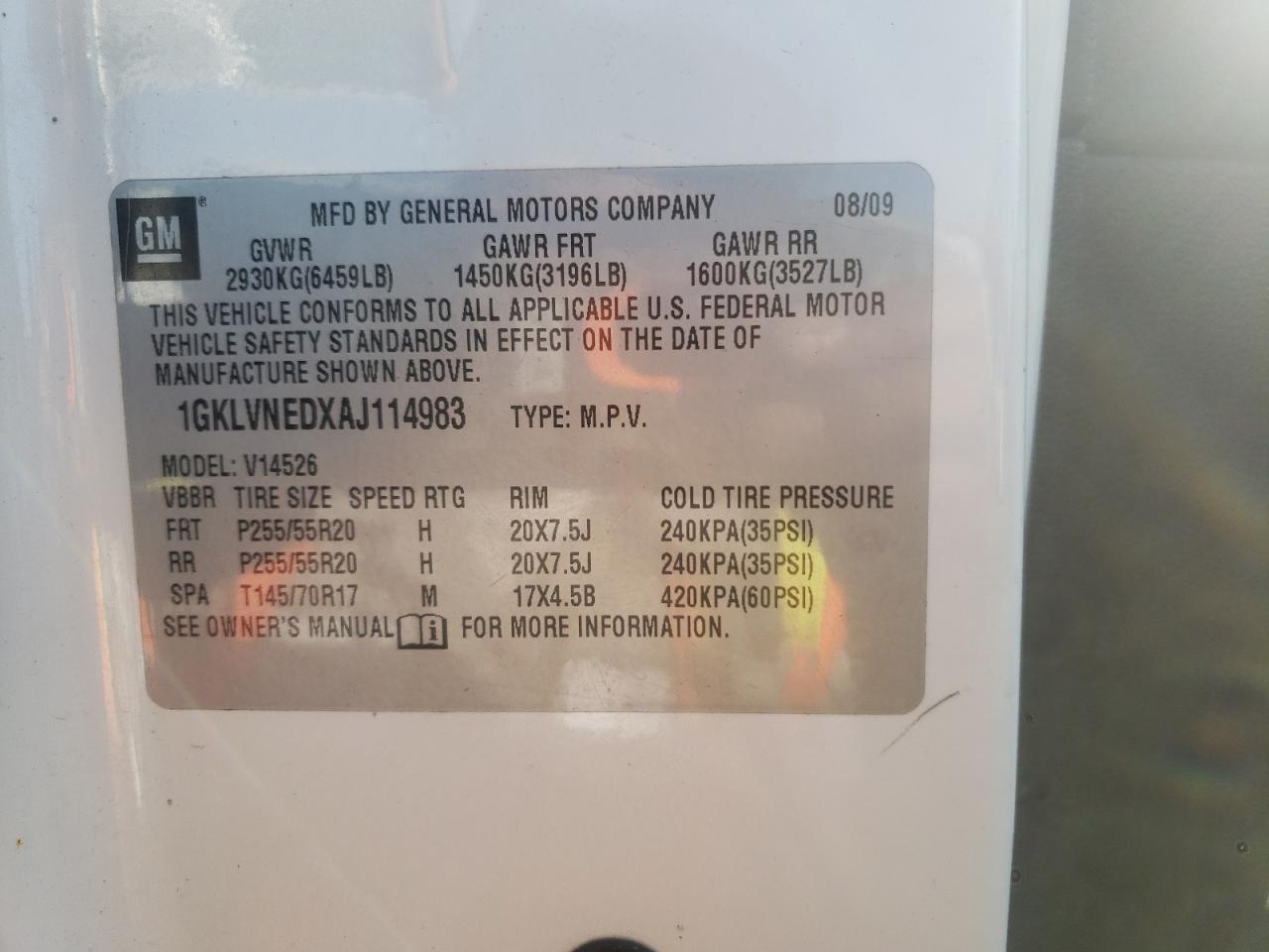 2010 GMC Acadia Slt-2 VIN: 1GKLVNEDXAJ114983 Lot: 67744344