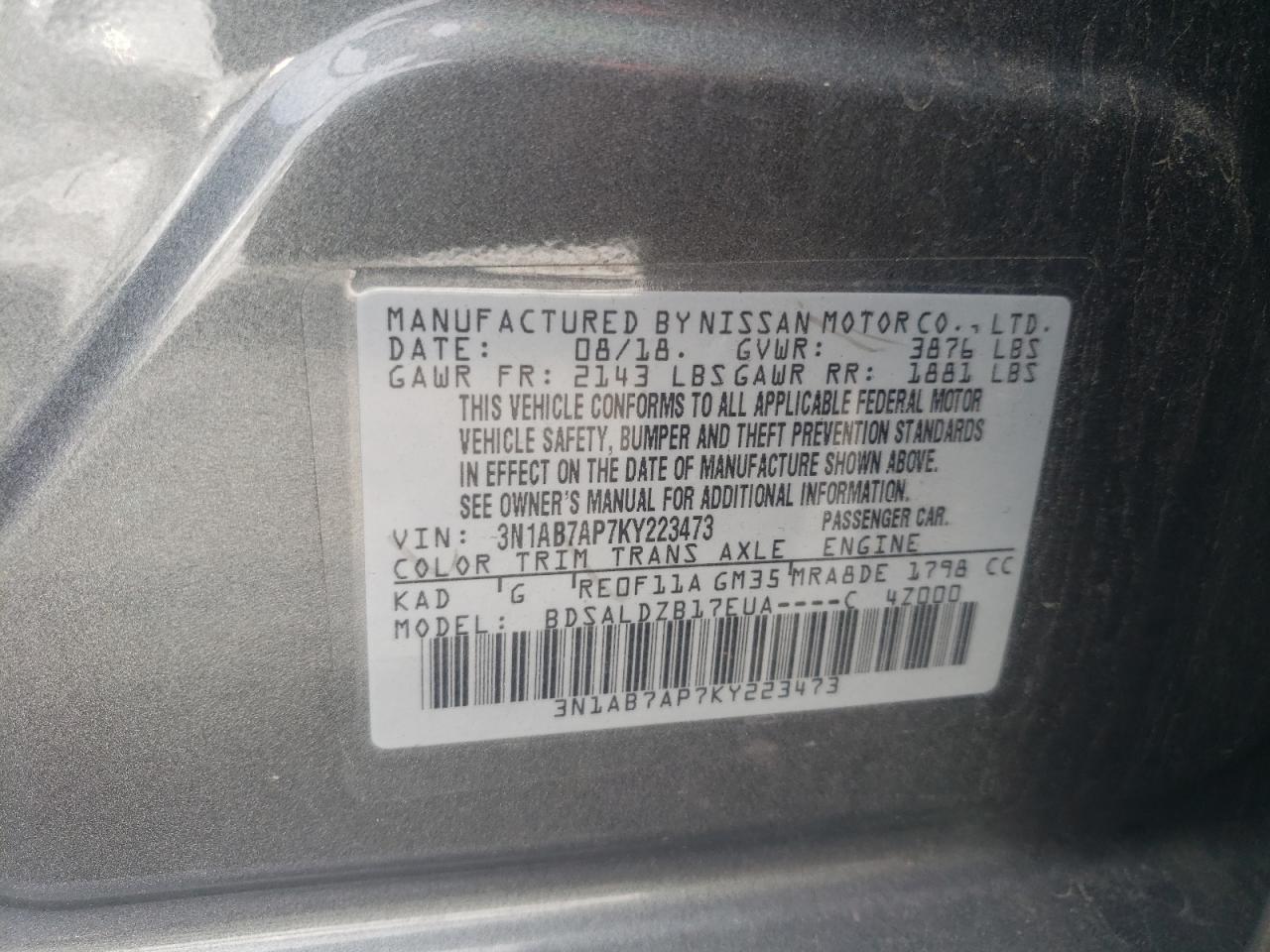 3N1AB7AP7KY223473 2019 Nissan Sentra S