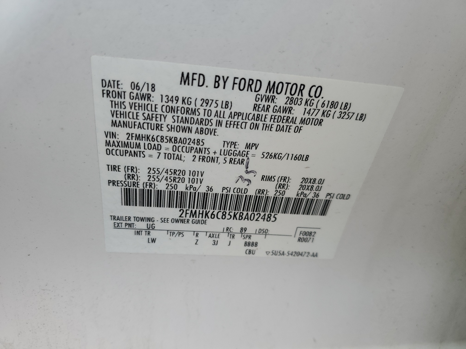 2FMHK6C85KBA02485 2019 Ford Flex Sel