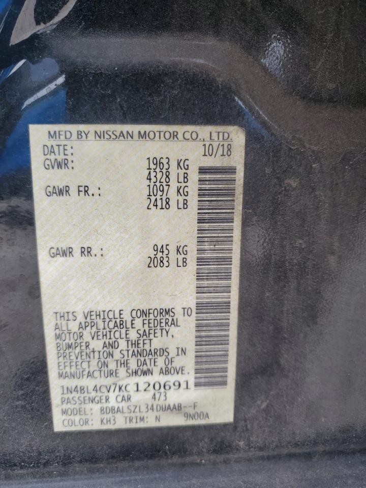 2019 Nissan Altima Sr VIN: 1N4BL4CV7KC120691 Lot: 68146394