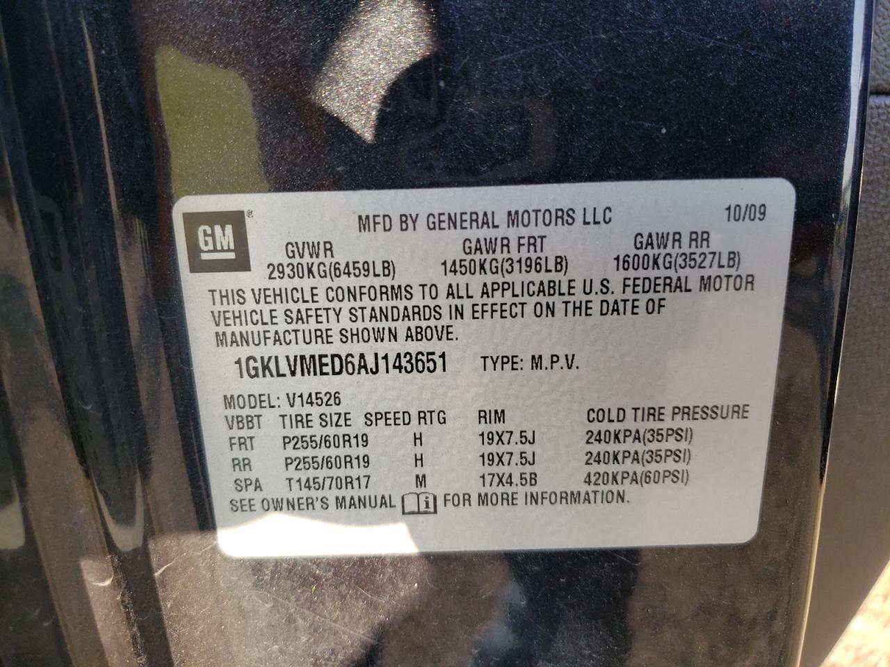2010 GMC Acadia Slt-1 VIN: 1GKLVMED6AJ143651 Lot: 64420894