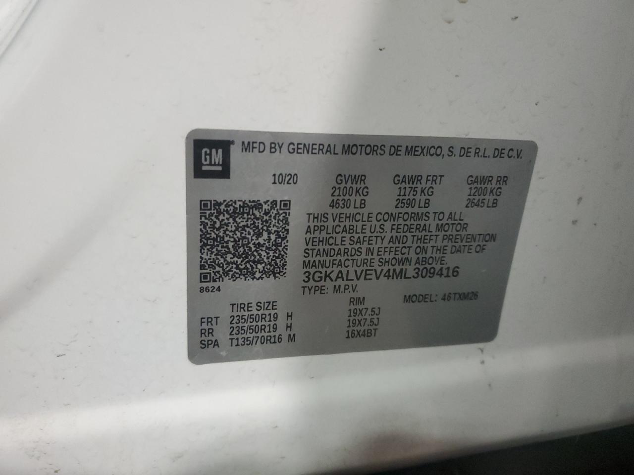 3GKALVEV4ML309416 2021 GMC Terrain Slt