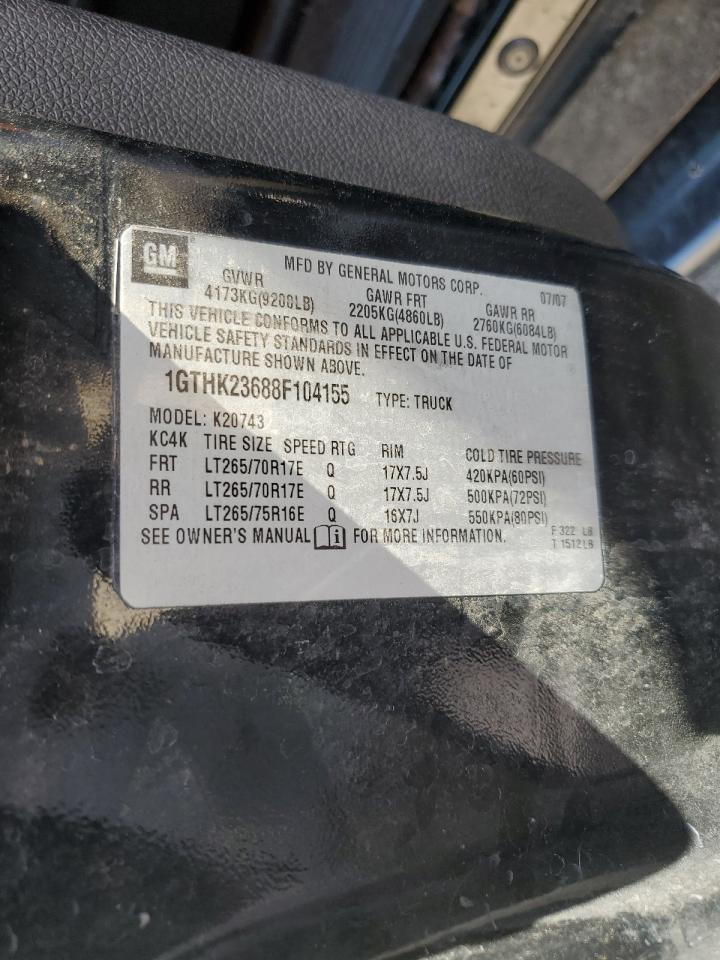 2008 GMC Sierra K2500 Heavy Duty VIN: 1GTHK23688F104155 Lot: 65494334