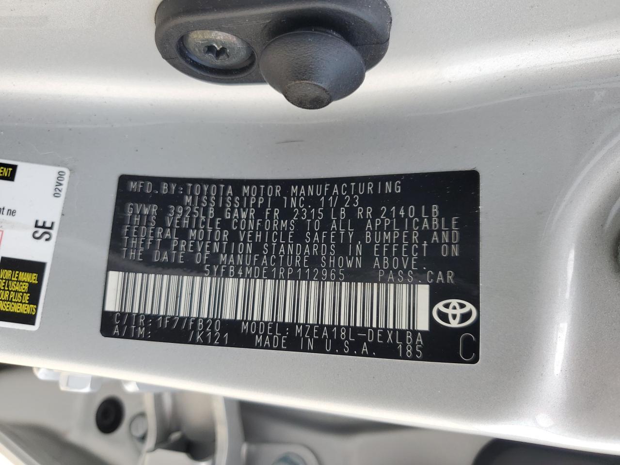 5YFB4MDE1RP112965 2024 TOYOTA COROLLA - Image 13