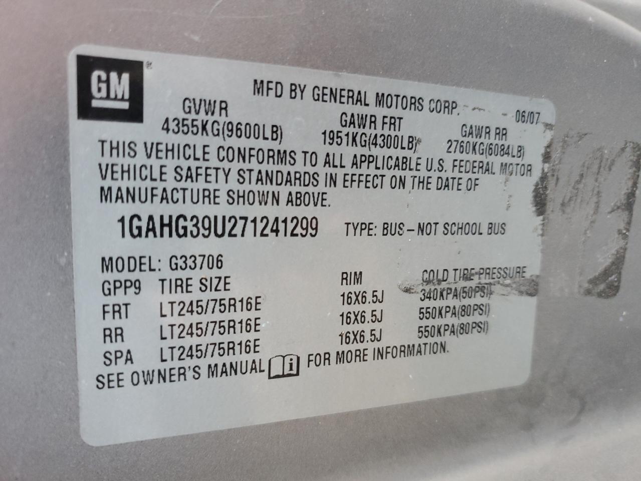 1GAHG39U271241299 2007 Chevrolet Express G3500