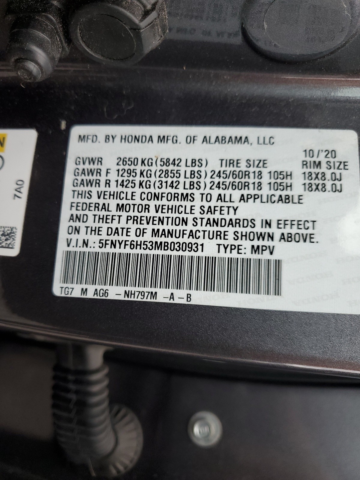 5FNYF6H53MB030931 2021 Honda Pilot Exl