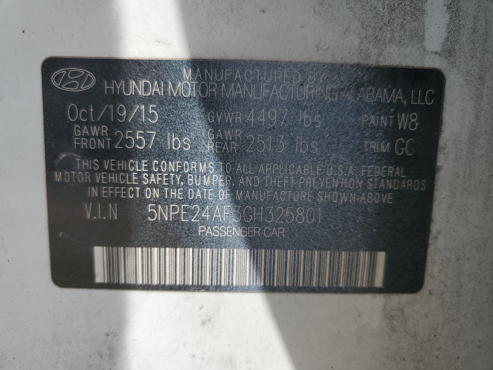 5NPE24AF3GH325801 2016 Hyundai Sonata Se