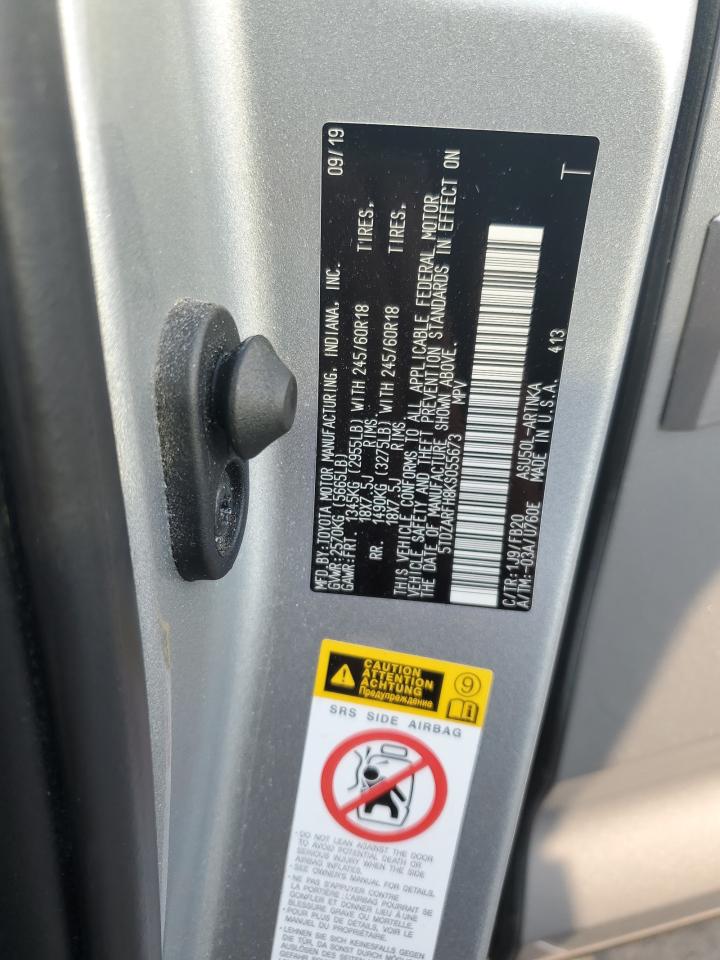 2019 Toyota Highlander Le VIN: 5TDZARFH8KS055673 Lot: 64692354