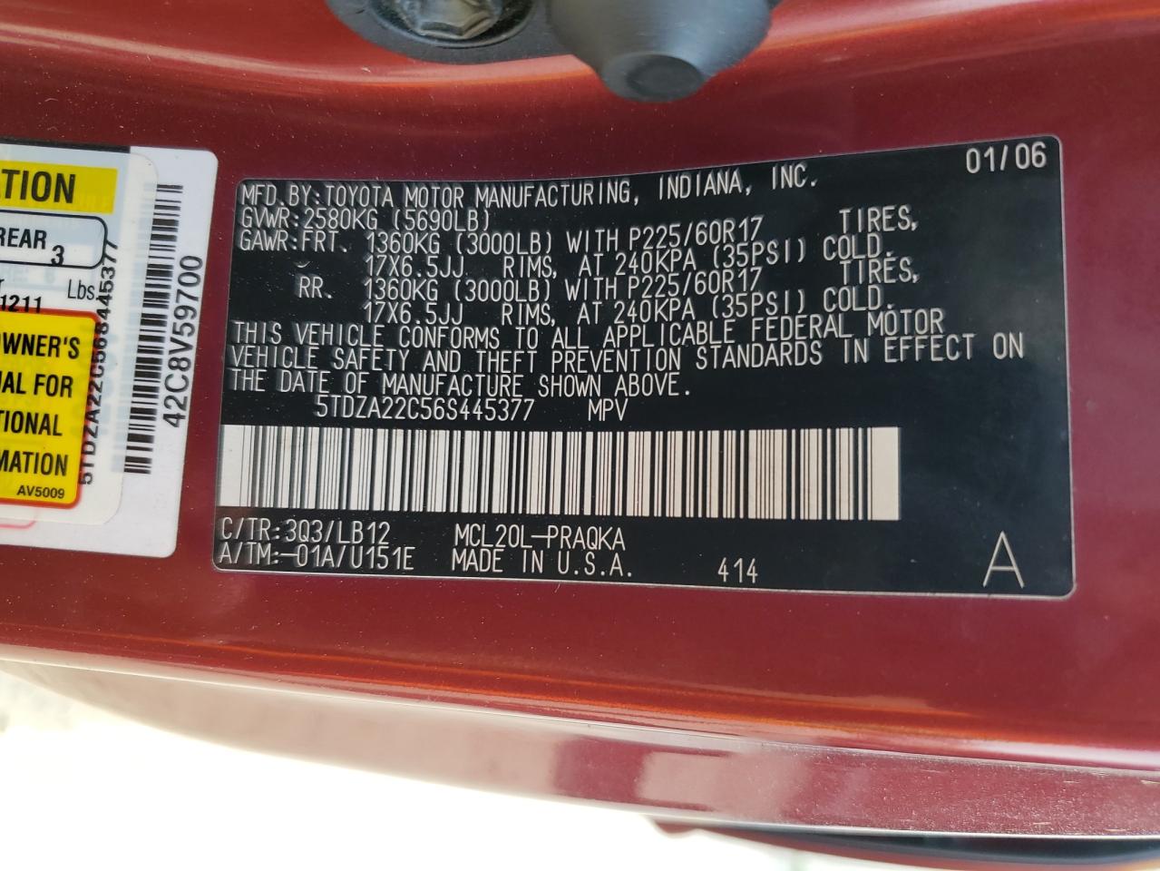 5TDZA22C56S445377 2006 Toyota Sienna Xle