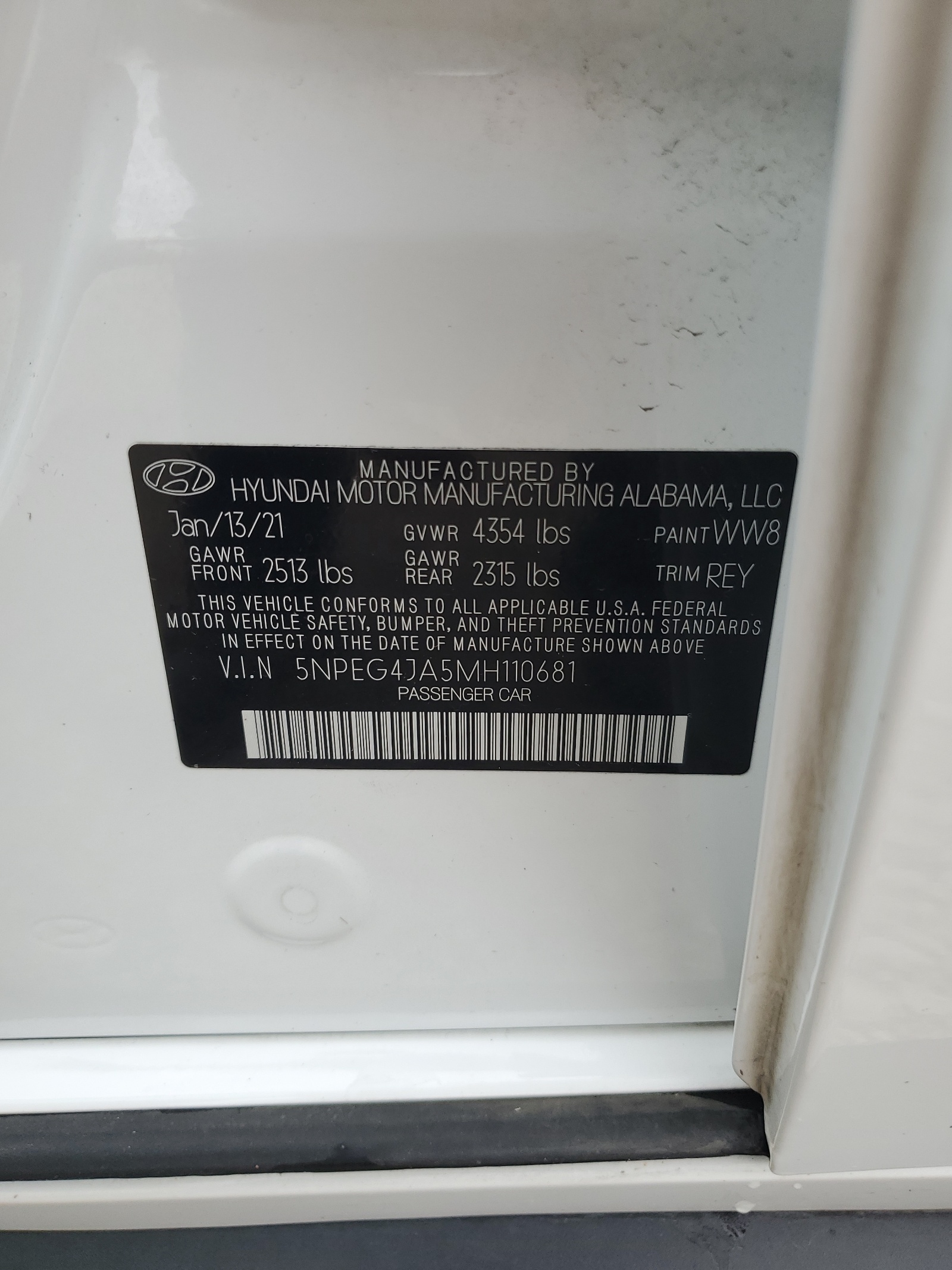 5NPEG4JA5MH110681 2021 Hyundai Sonata Se