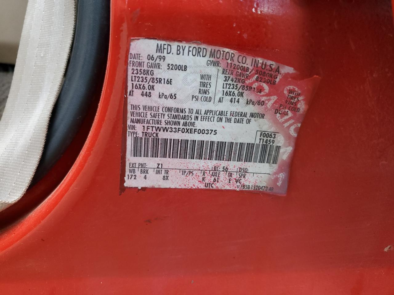 1999 Ford F350 Super Duty VIN: 1FTWW33F0XEF00375 Lot: 66202474