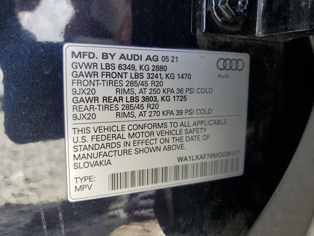 WA1LXAF78MD039107 2021 Audi Q7 Premium Plus