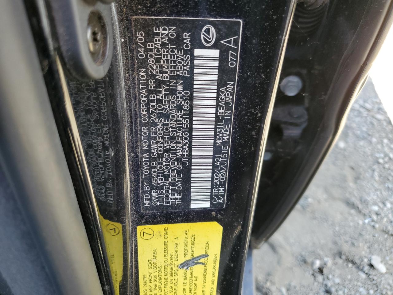 JTHBA30G155118510 2005 Lexus Es 330