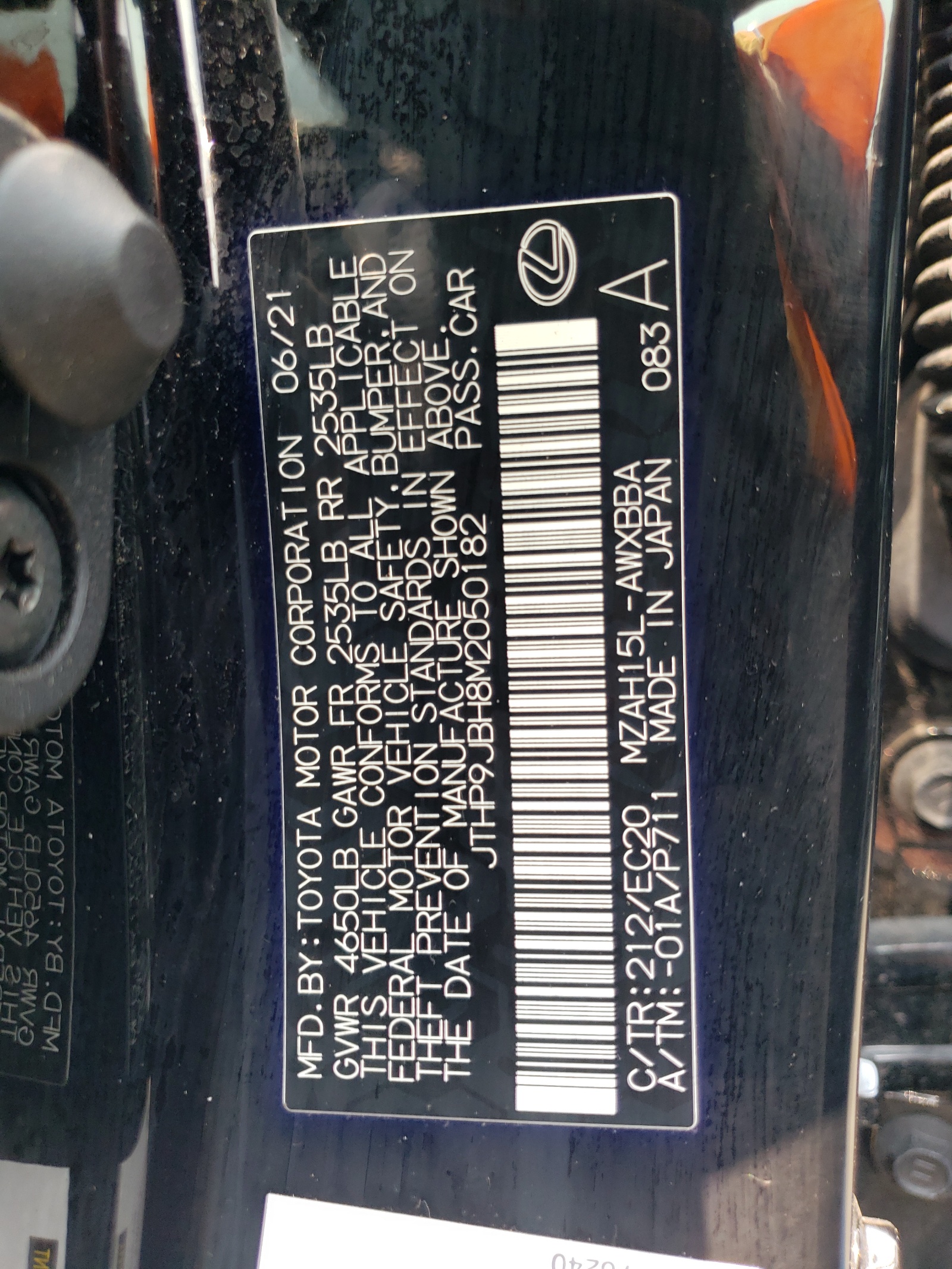 JTHP9JBH8M2050182 2021 Lexus Ux 250H