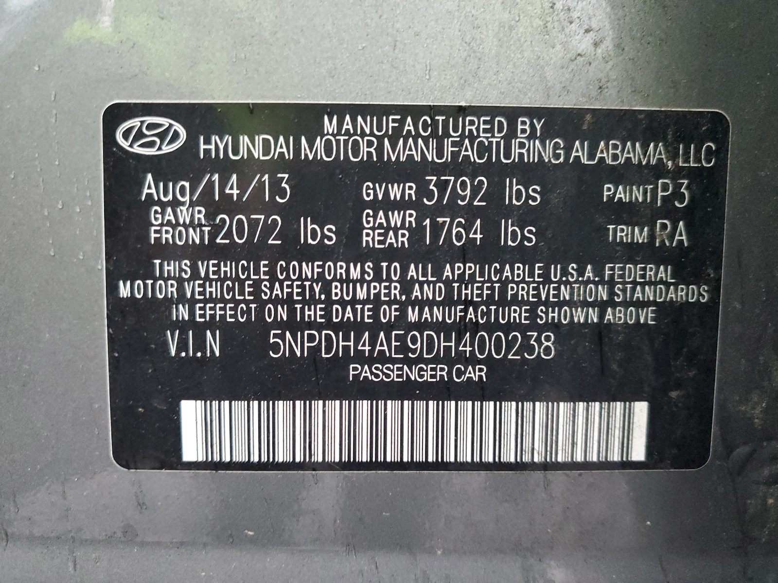 5NPDH4AE9DH400238 2013 Hyundai Elantra Gls