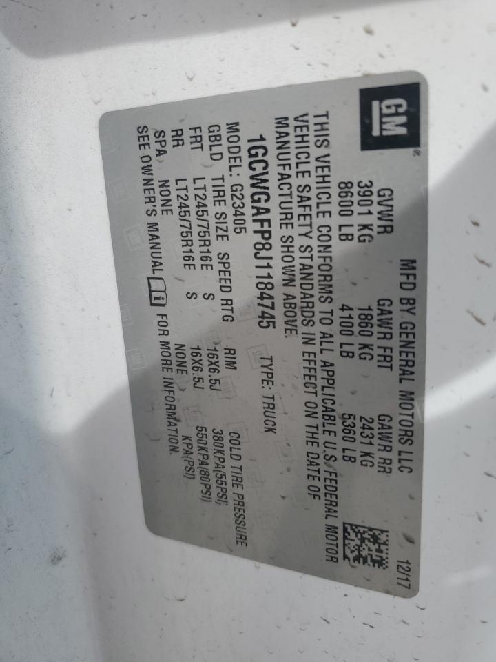 2018 Chevrolet Express G2500 VIN: 1GCWGAFP8J1184745 Lot: 68273374