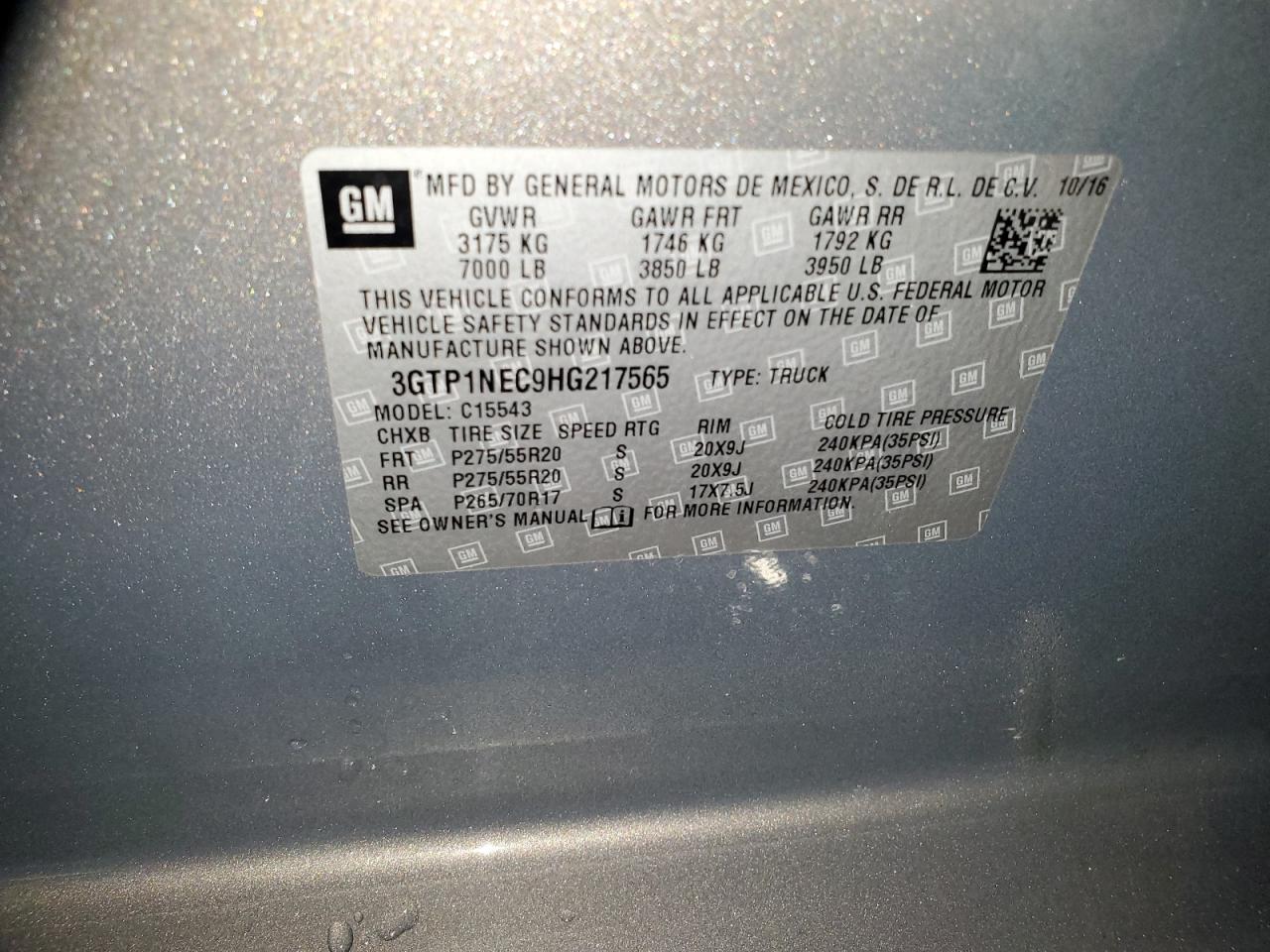 2017 GMC Sierra C1500 Slt VIN: 3GTP1NEC9HG217565 Lot: 66174434