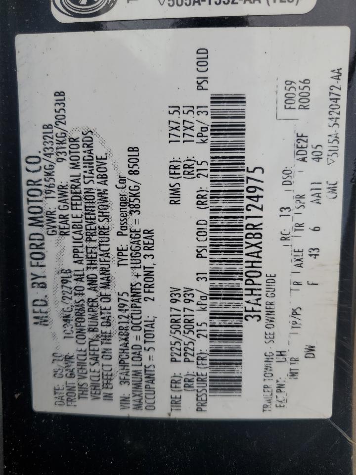 2011 Ford Fusion Se VIN: 3FAHP0HAXBR124975 Lot: 67555934