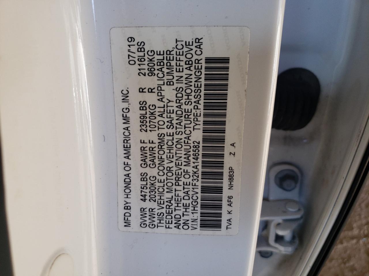 1HGCV1F32KA146582 2019 Honda Accord Sport