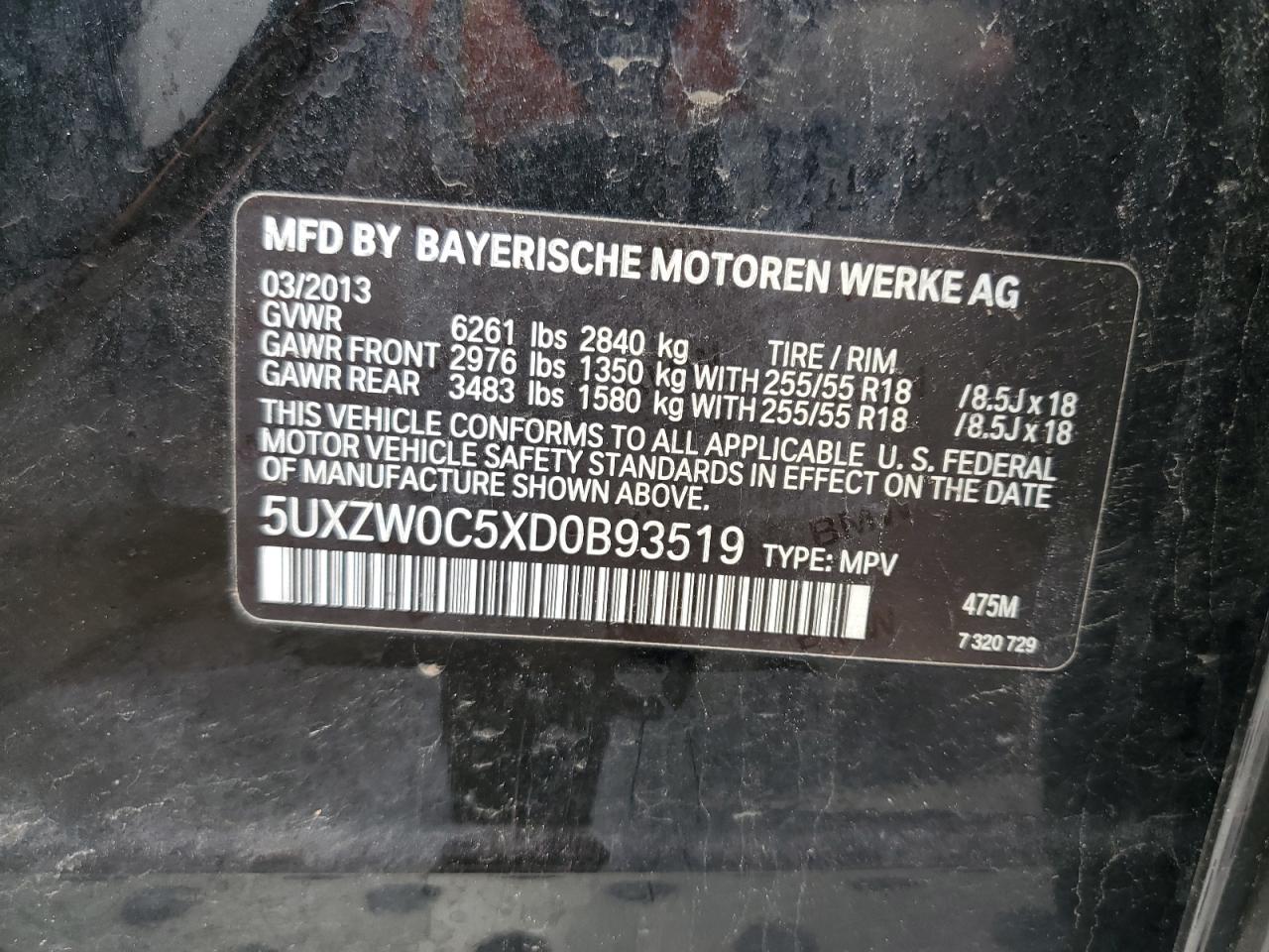 2013 BMW X5 xDrive35D VIN: 5UXZW0C5XD0B93519 Lot: 67216344