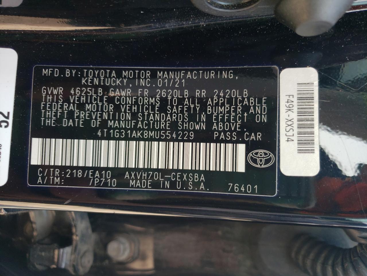 4T1G31AK8MU554229 2021 Toyota Camry Se