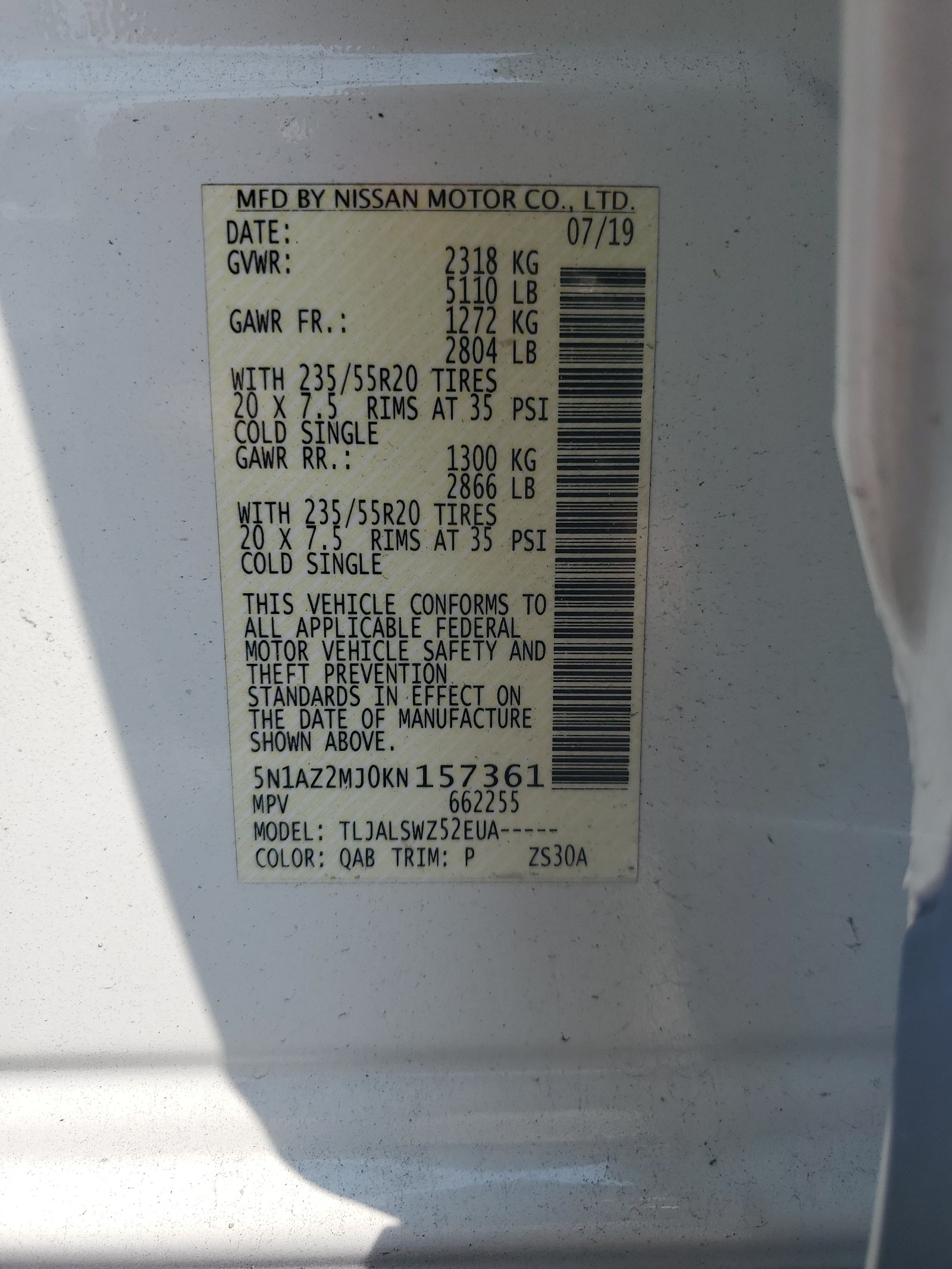 5N1AZ2MJ0KN157361 2019 Nissan Murano S