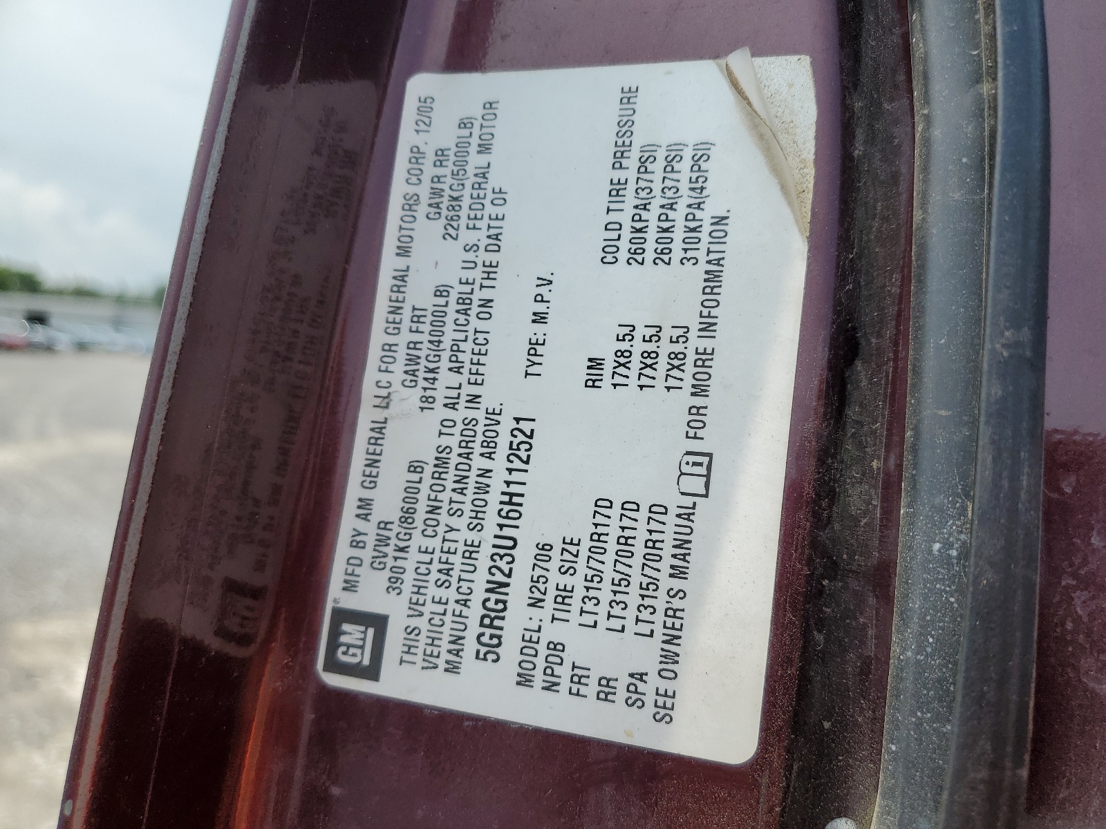 5GRGN23U16H112521 2006 Hummer H2