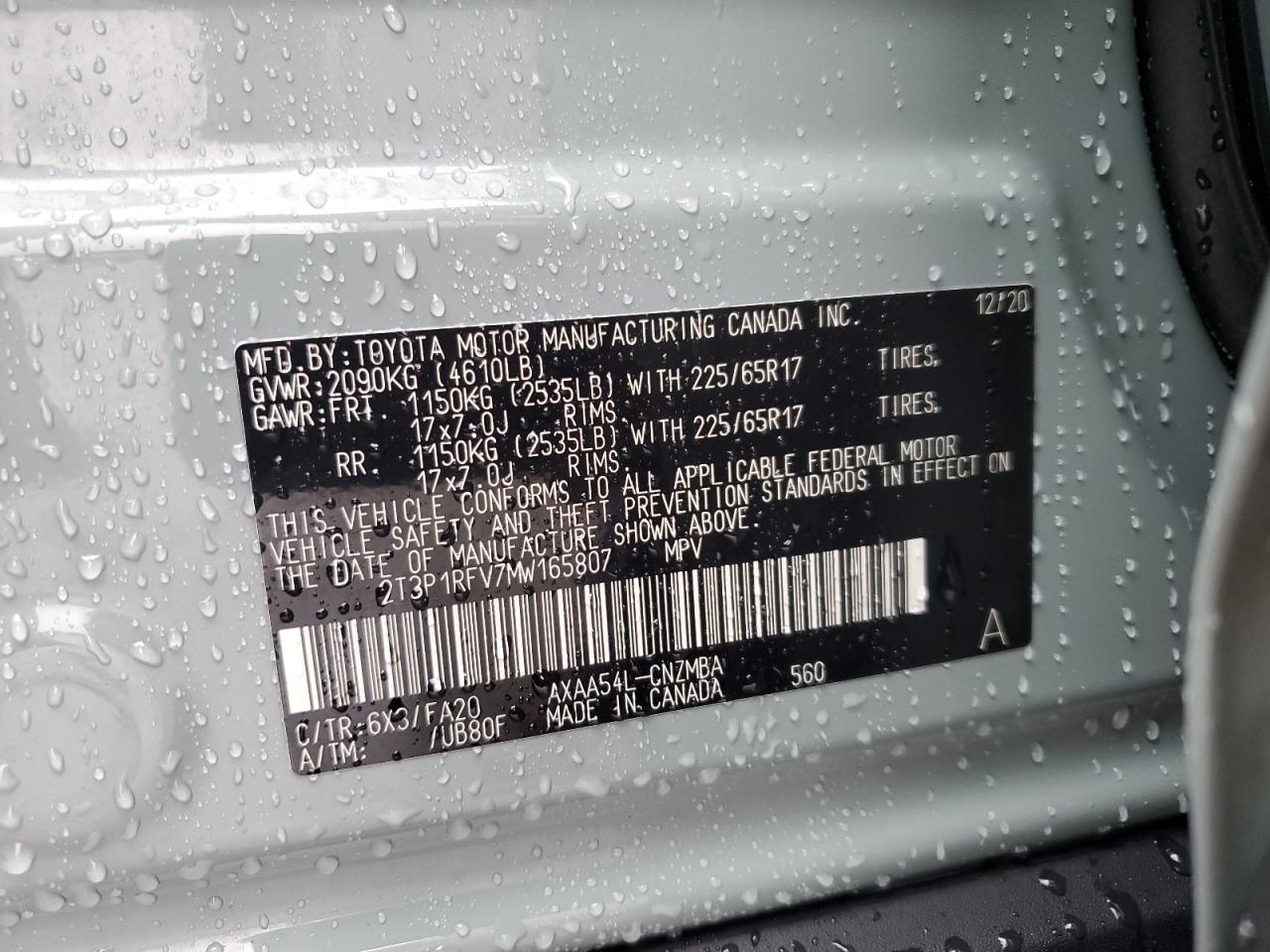 2021 Toyota Rav4 Xle VIN: 2T3P1RFV7MW165807 Lot: 66524444