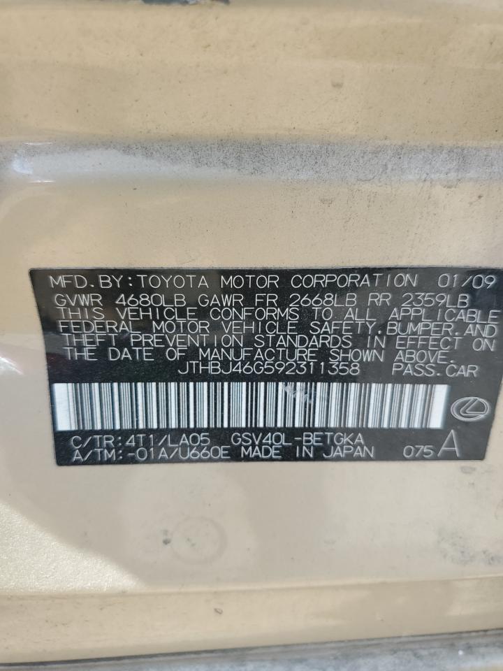 2009 Lexus Es 350 VIN: JTHBJ46G592311358 Lot: 68761004