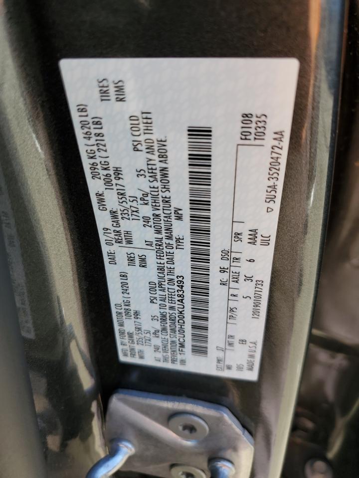 2019 Ford Escape Sel VIN: 1FMCU0HD0KUA83493 Lot: 67785614