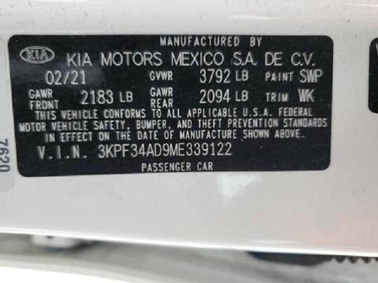 3KPF34AD9ME339122 2021 Kia Forte Gt Line