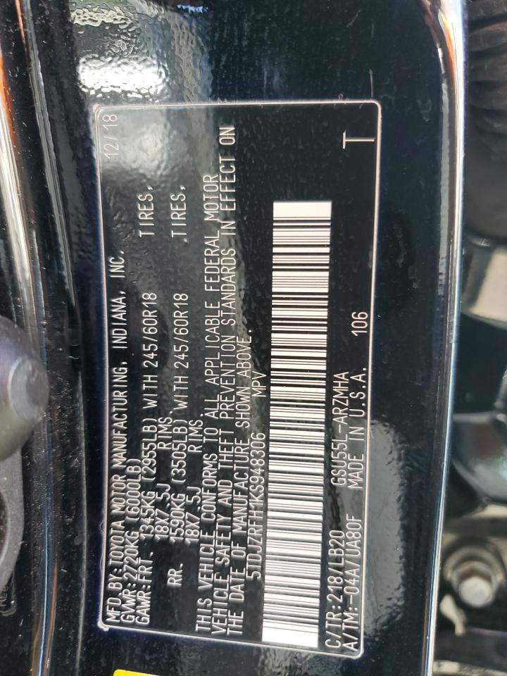 2019 Toyota Highlander Se VIN: 5TDJZRFH1KS948306 Lot: 67078364