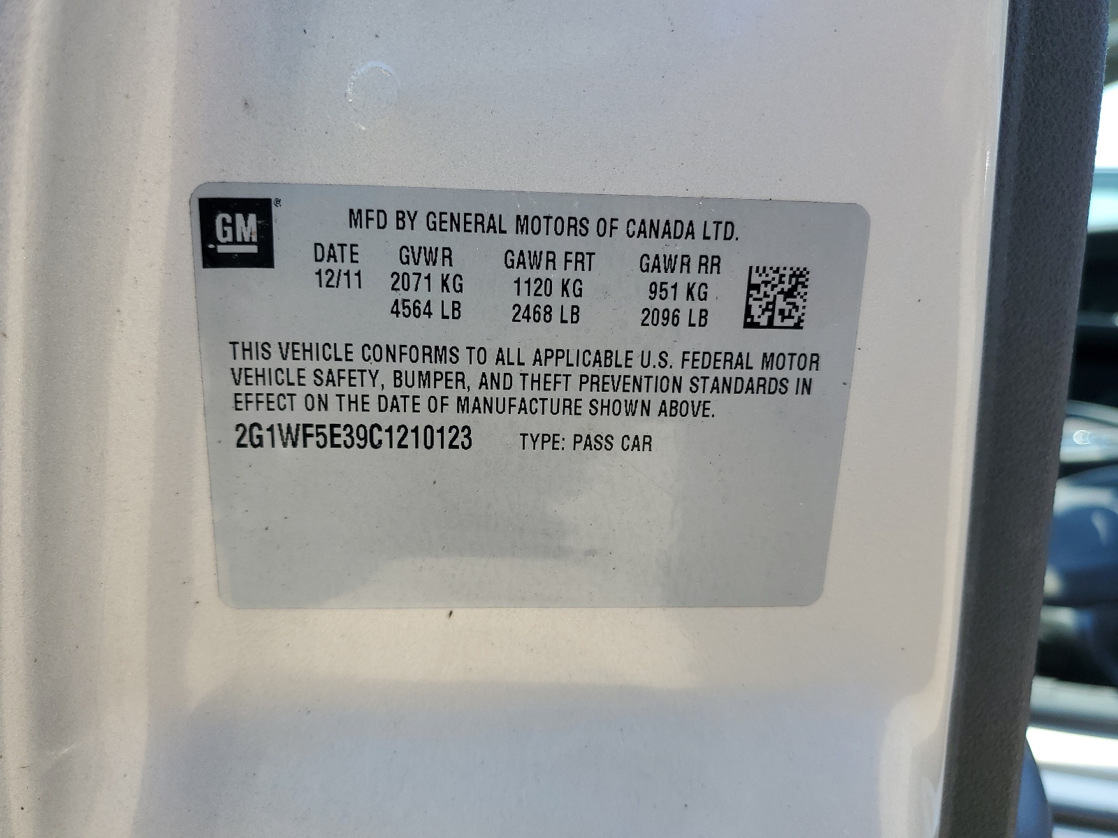 2G1WF5E39C1210123 2012 Chevrolet Impala Ls