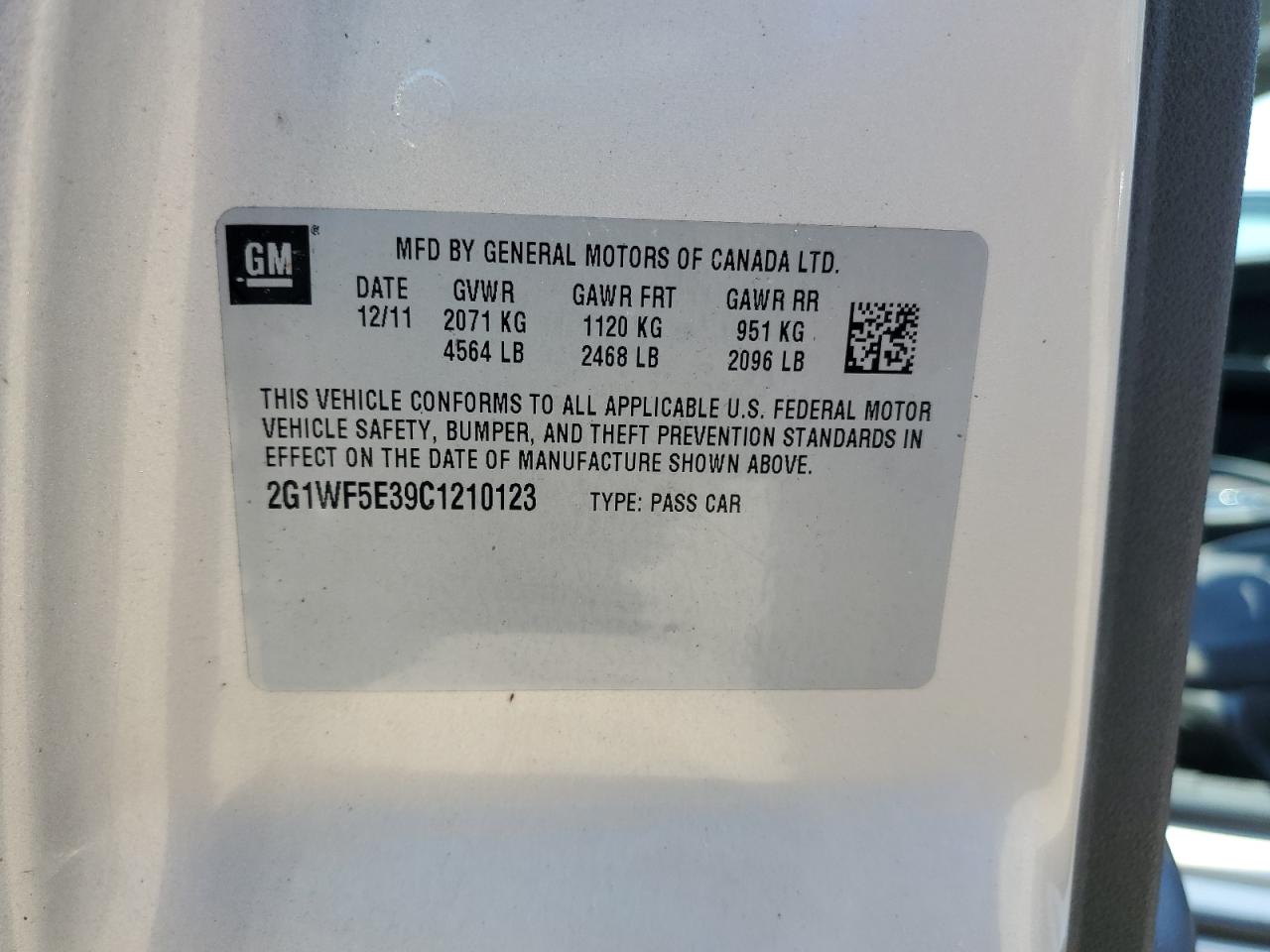 2012 Chevrolet Impala Ls VIN: 2G1WF5E39C1210123 Lot: 65076164