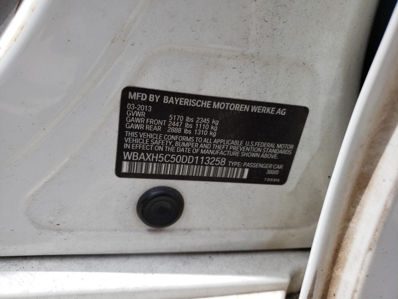 2013 BMW 528 Xi VIN: WBAXH5C50DD113258 Lot: 68235664