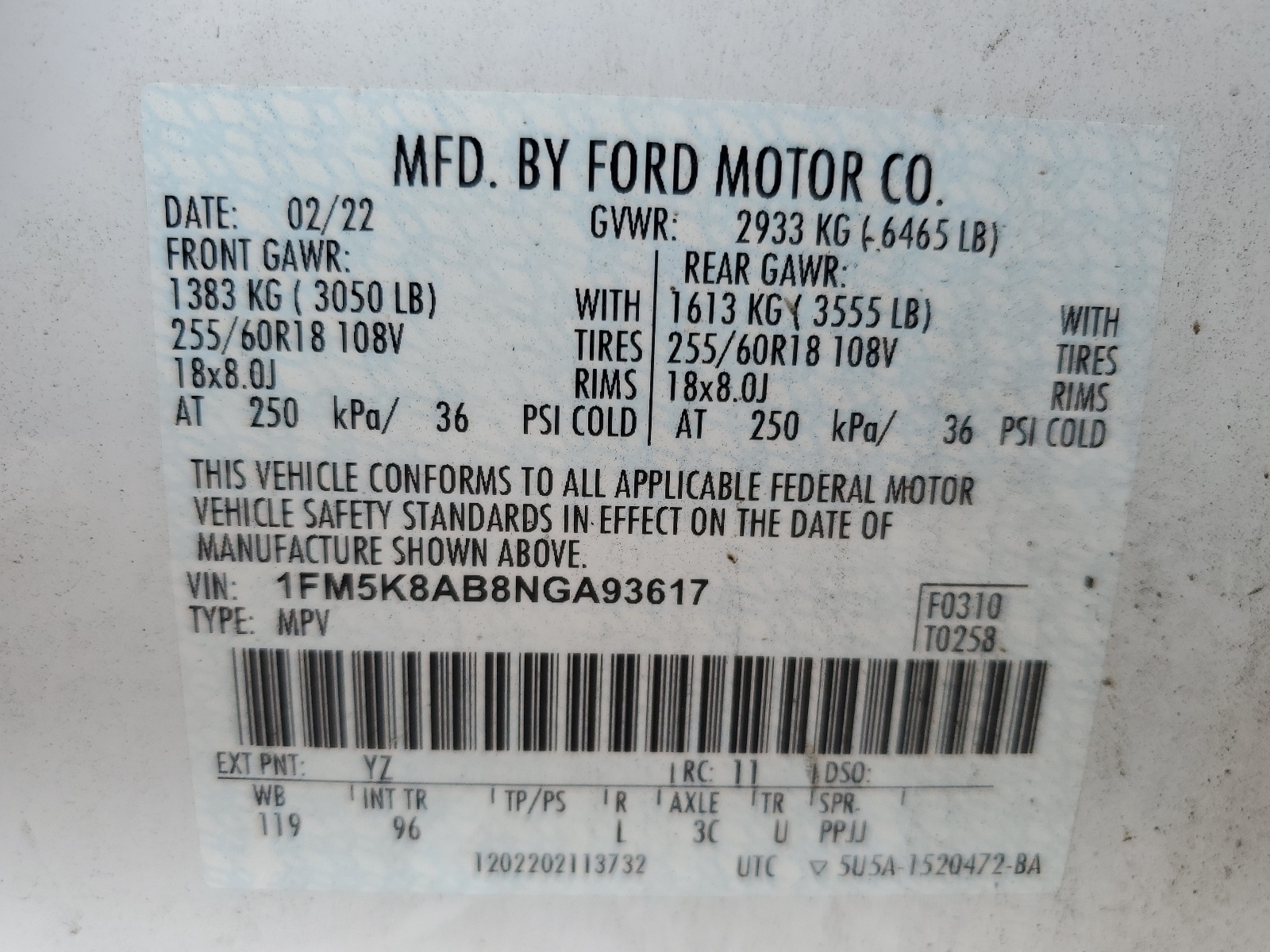 1FM5K8AB8NGA93617 2022 Ford Explorer Police Interceptor