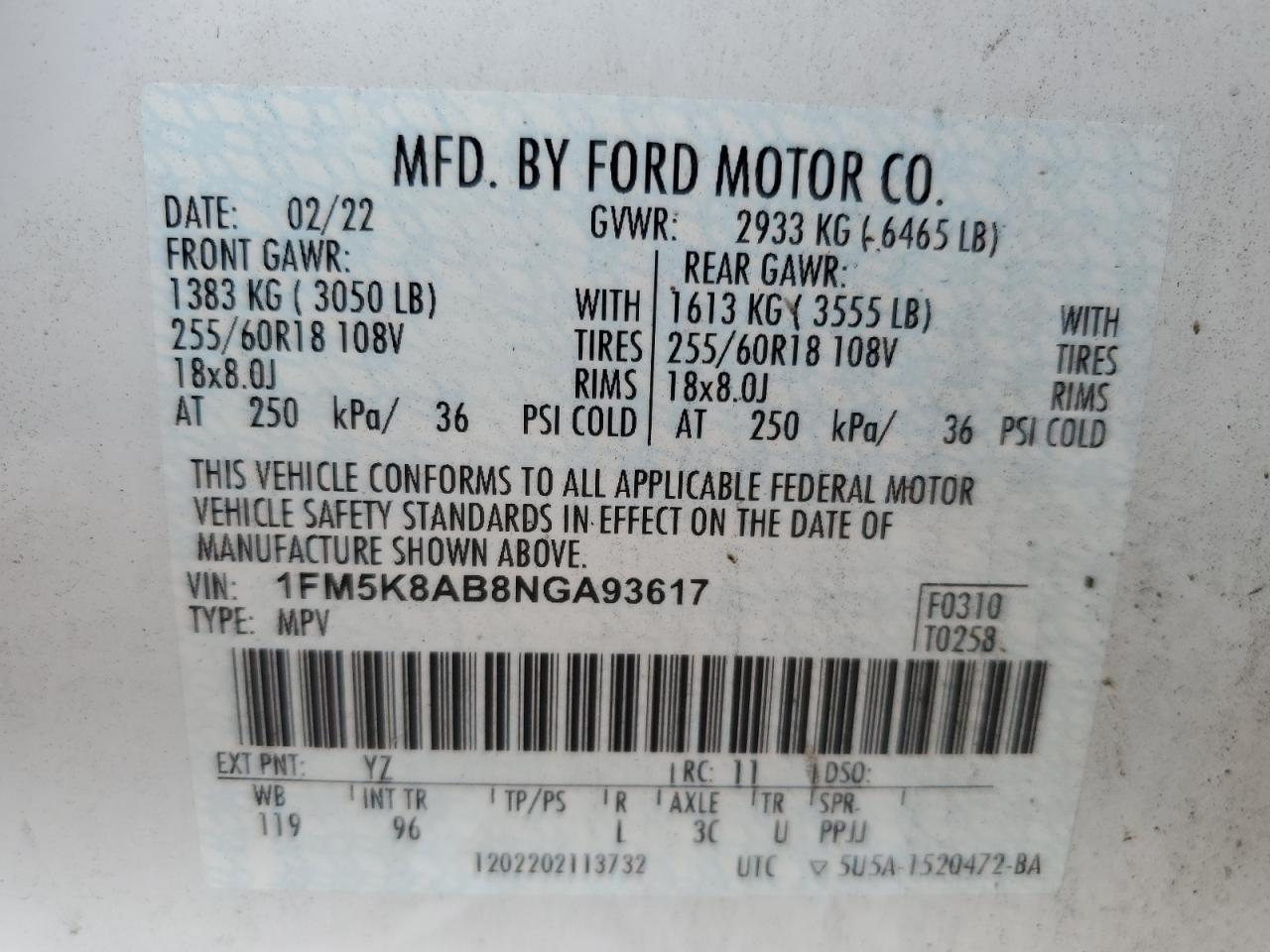 2022 Ford Explorer Police Interceptor VIN: 1FM5K8AB8NGA93617 Lot: 66741774