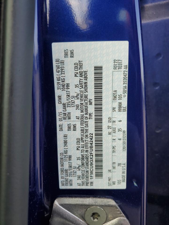 2015 Ford Escape Se VIN: 1FMCU9GX2FUB42422 Lot: 68756894