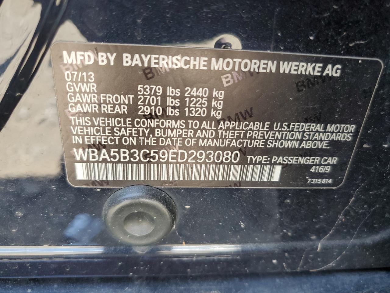 2014 BMW 535 Xi VIN: WBA5B3C59ED293080 Lot: 67295374