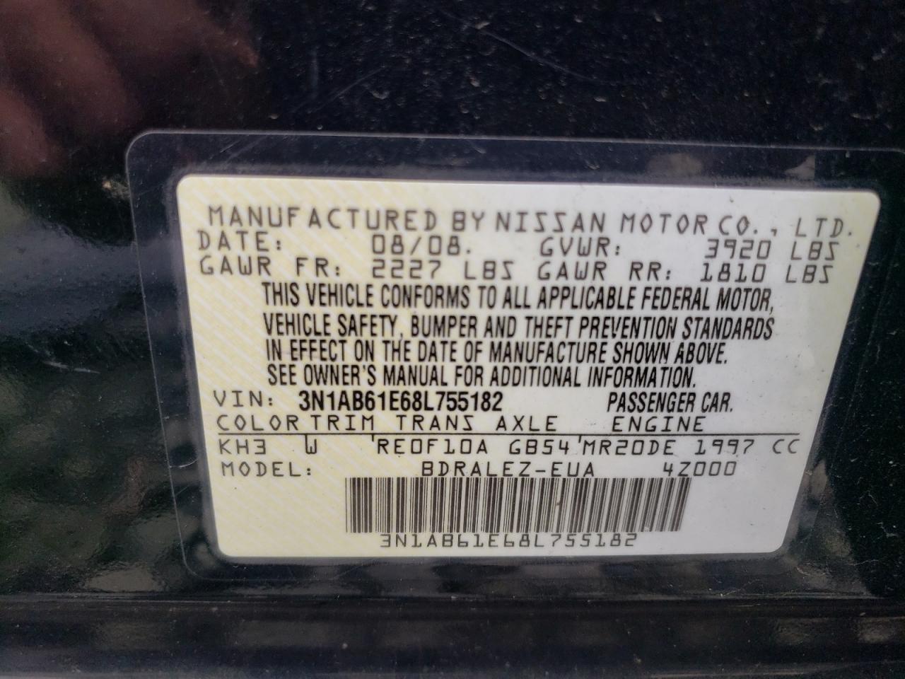 3N1AB61E68L755182 2008 Nissan Sentra 2.0