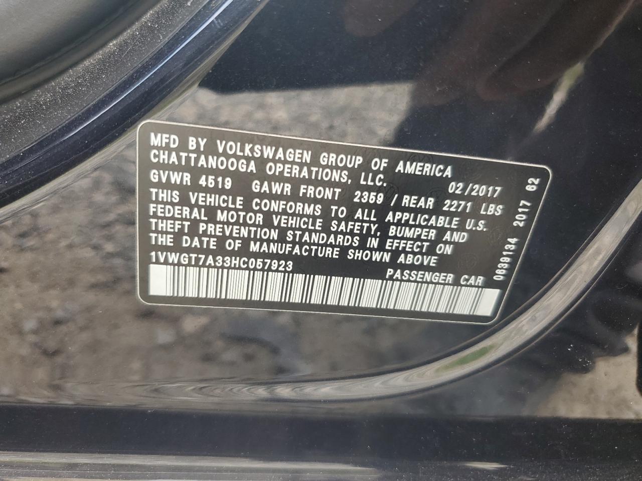 2017 Volkswagen Passat Se VIN: 1VWGT7A33HC057923 Lot: 67328994