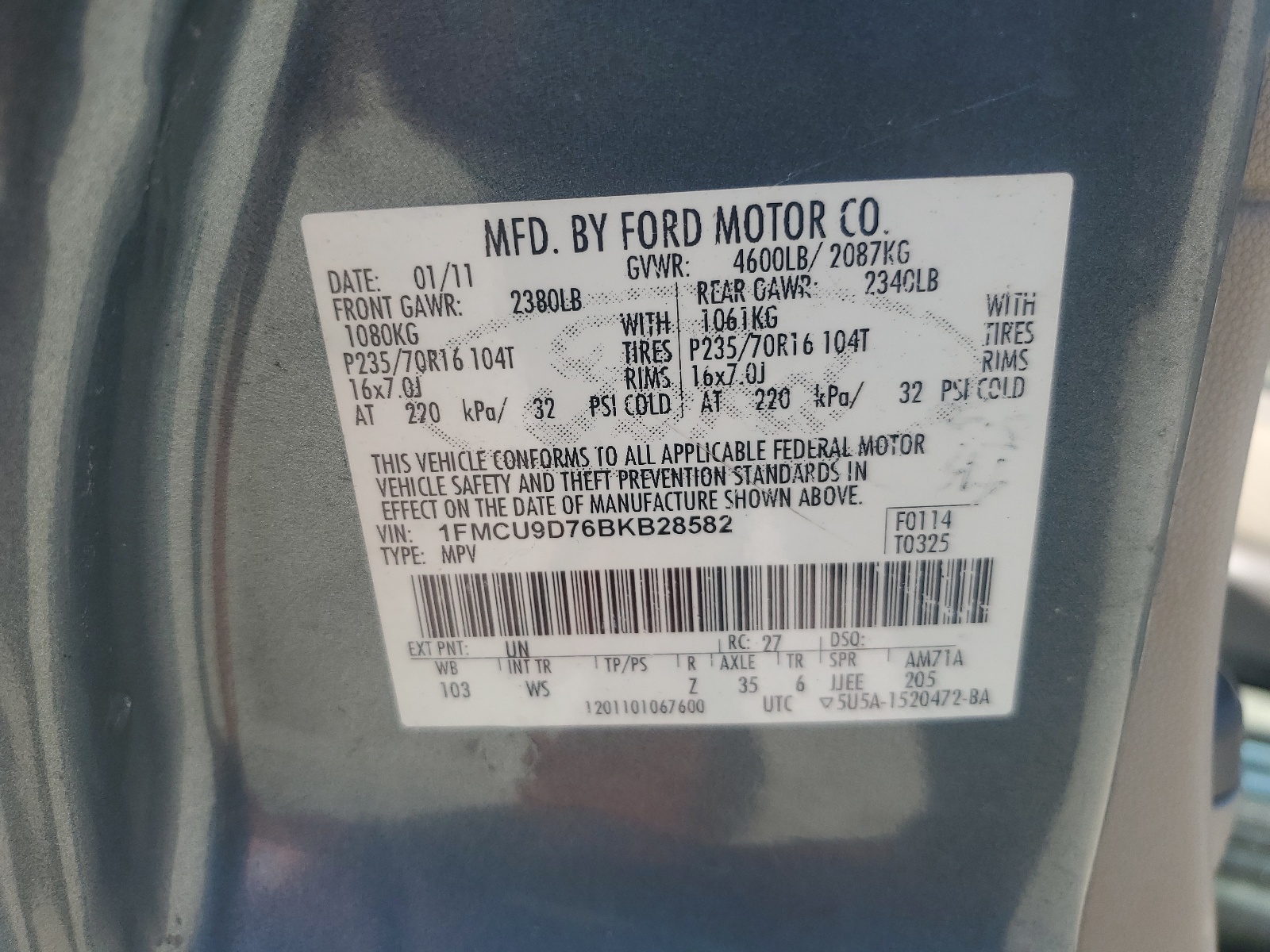 1FMCU9D76BKB28582 2011 Ford Escape Xlt