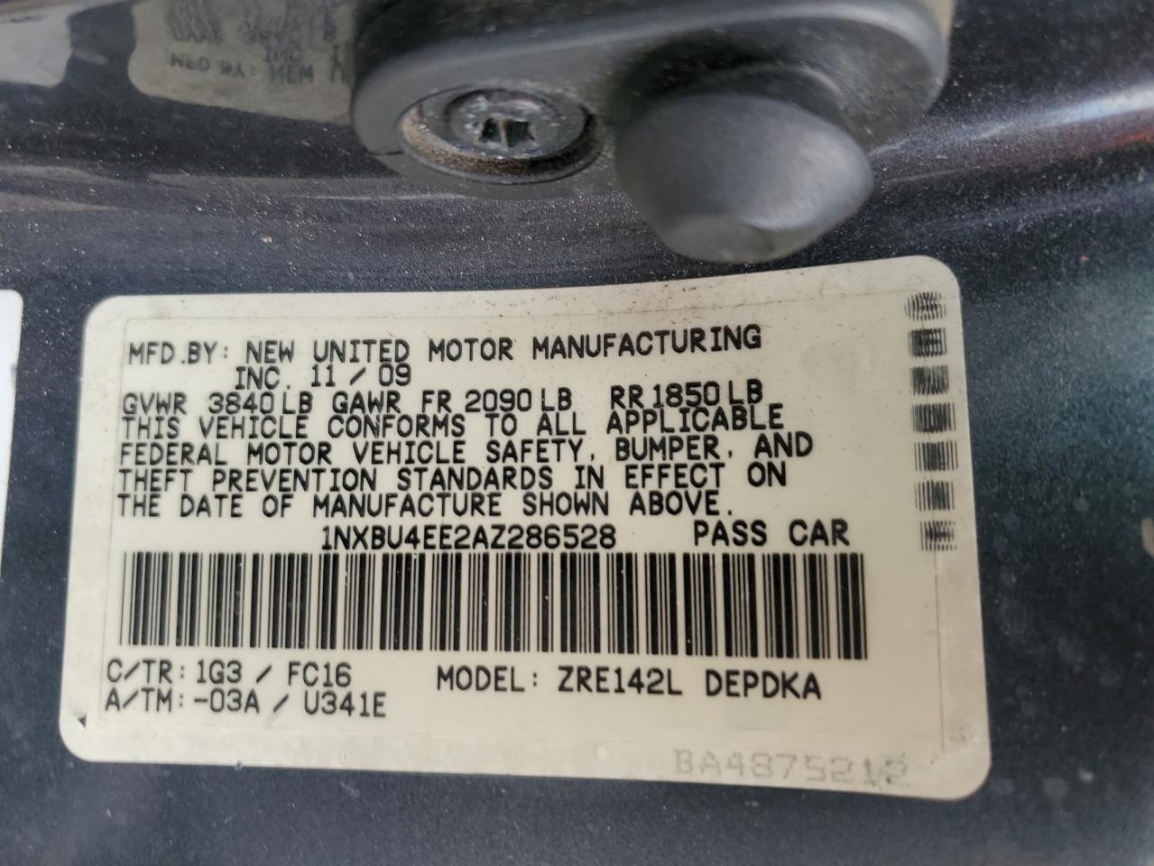 1NXBU4EE2AZ286528 2010 Toyota Corolla Base