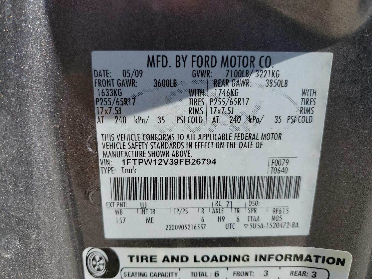 1FTPW12V39FB26794 2009 Ford F150 Supercrew