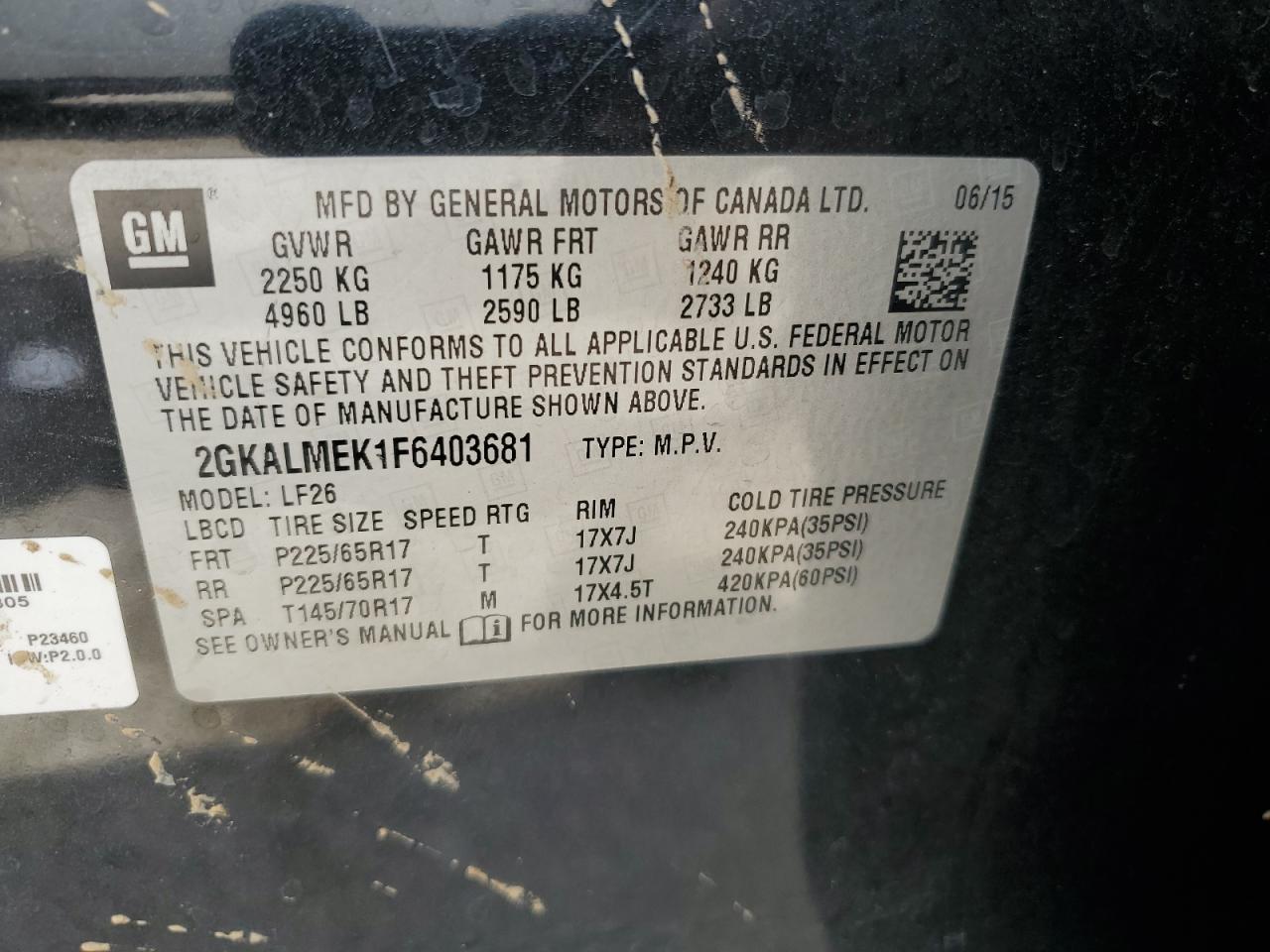 2GKALMEK1F6403681 2015 GMC Terrain Sle