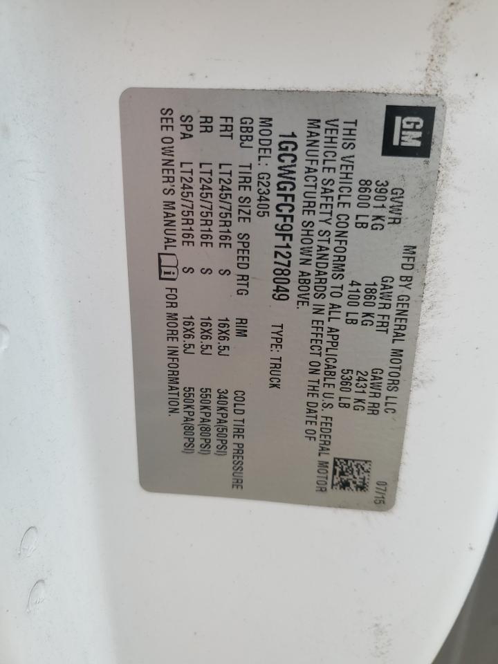 2015 Chevrolet Express G2500 VIN: 1GCWGFCF9F1278049 Lot: 69034644