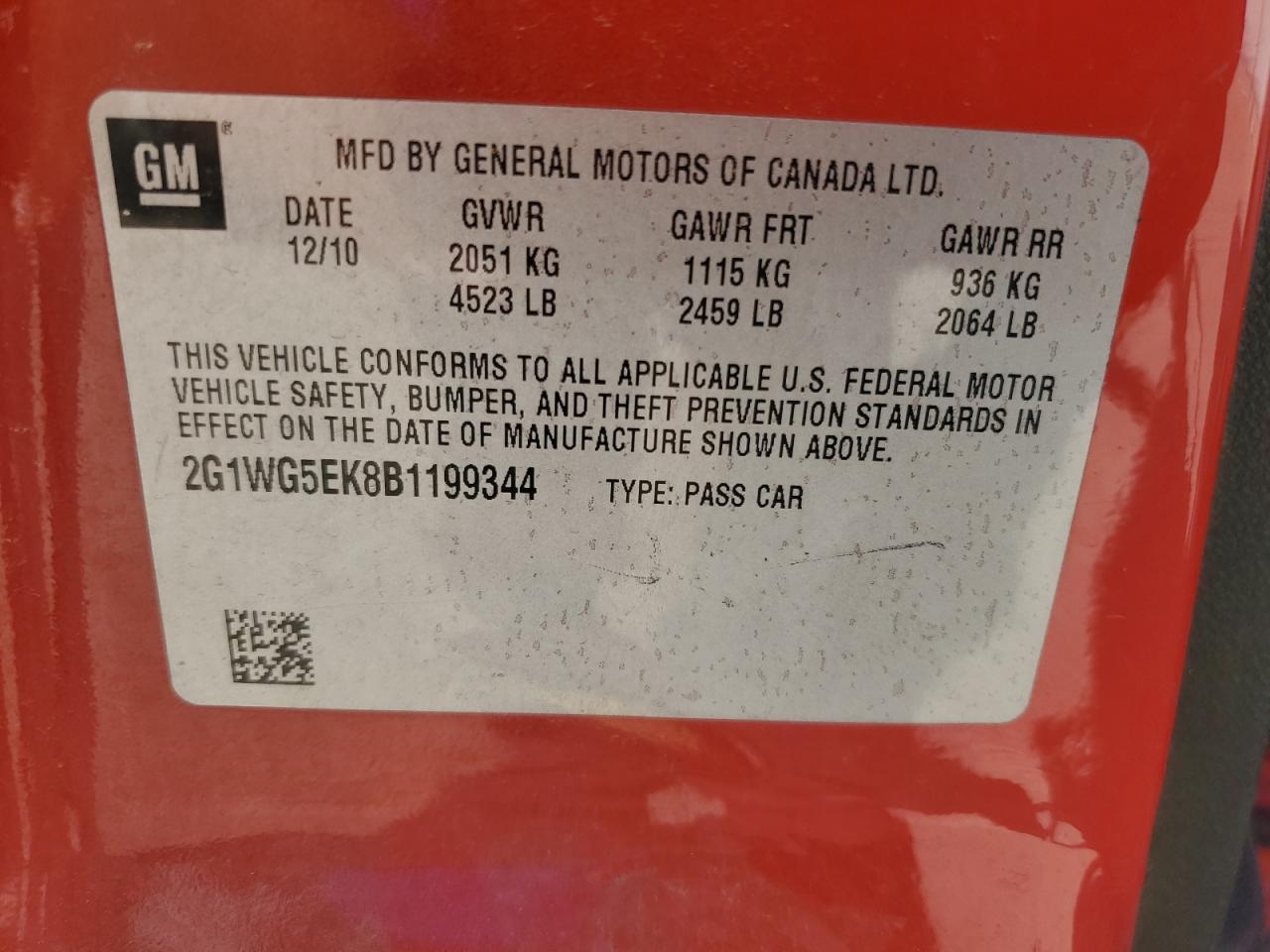 2011 Chevrolet Impala Lt VIN: 2G1WG5EK8B1199344 Lot: 68933034