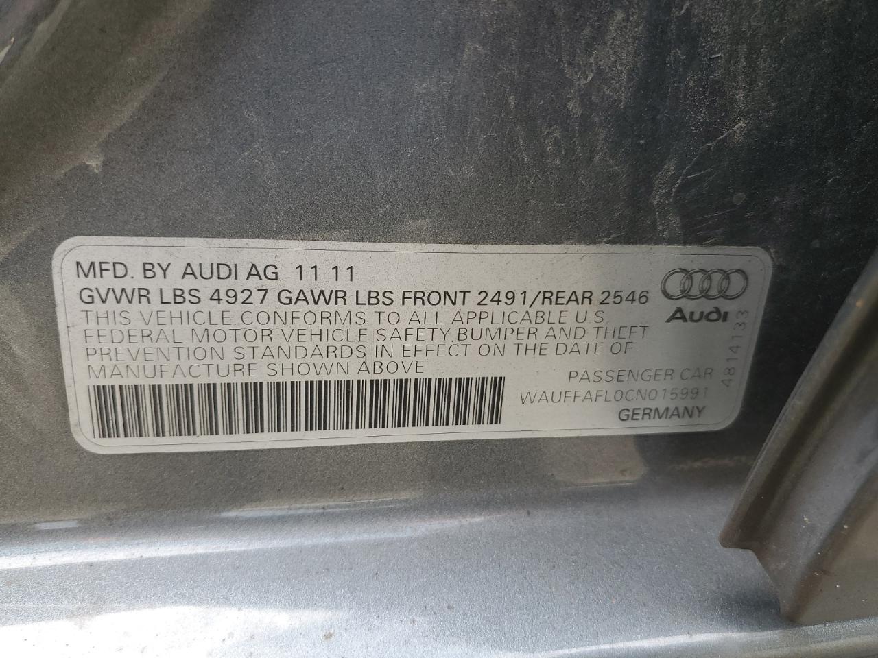 WAUFFAFL0CN015991 2012 Audi A4 Premium Plus