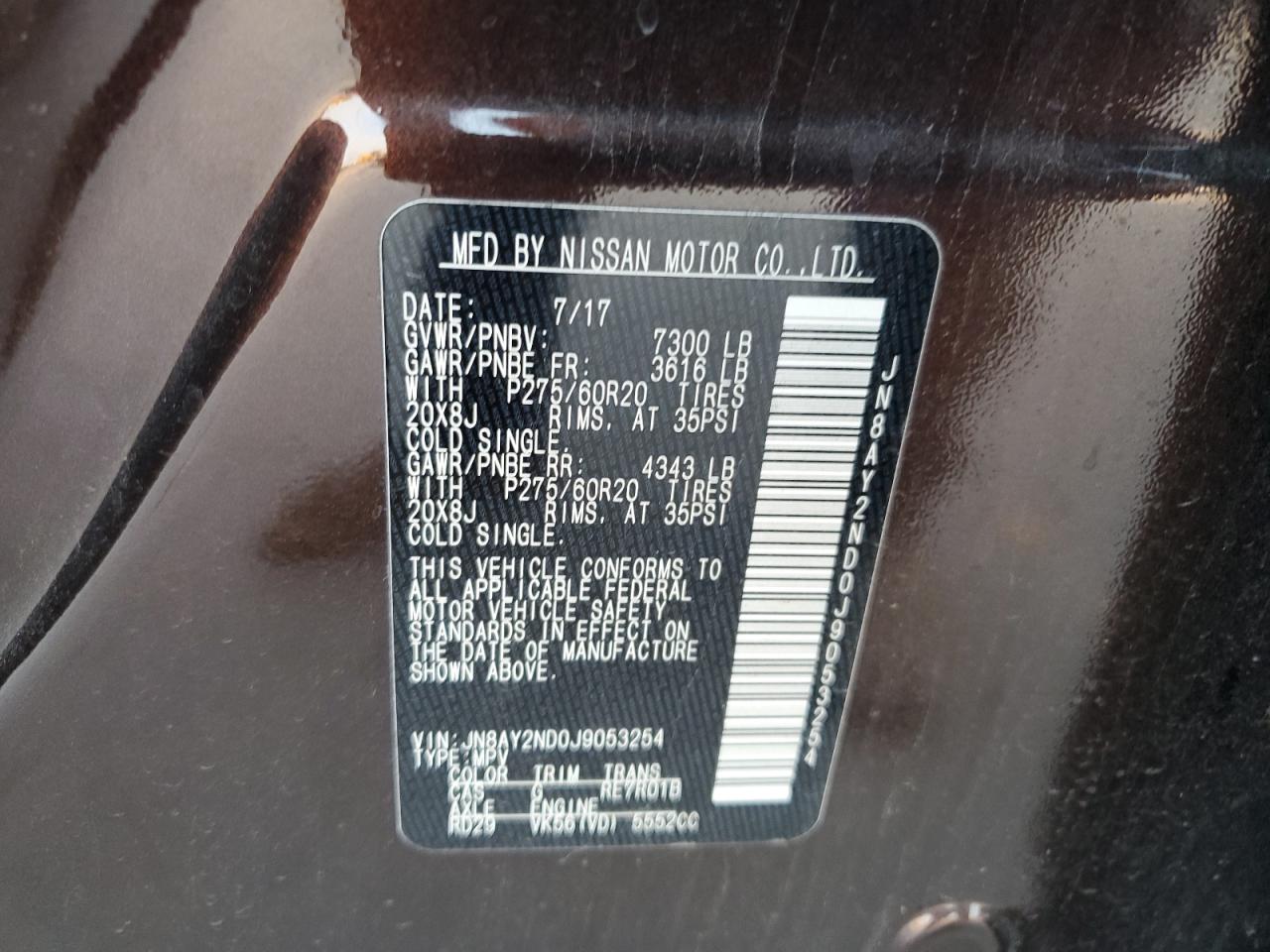 JN8AY2ND0J9053254 2018 Nissan Armada Sv